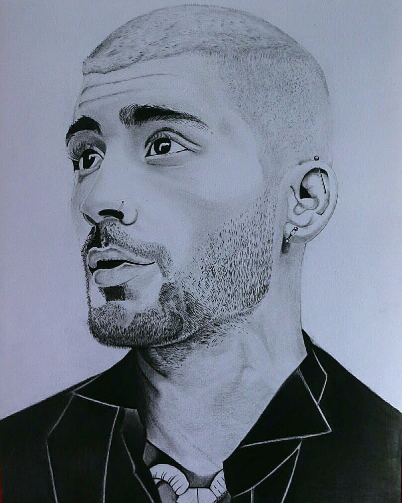 Pencil portrait with short hair and beard