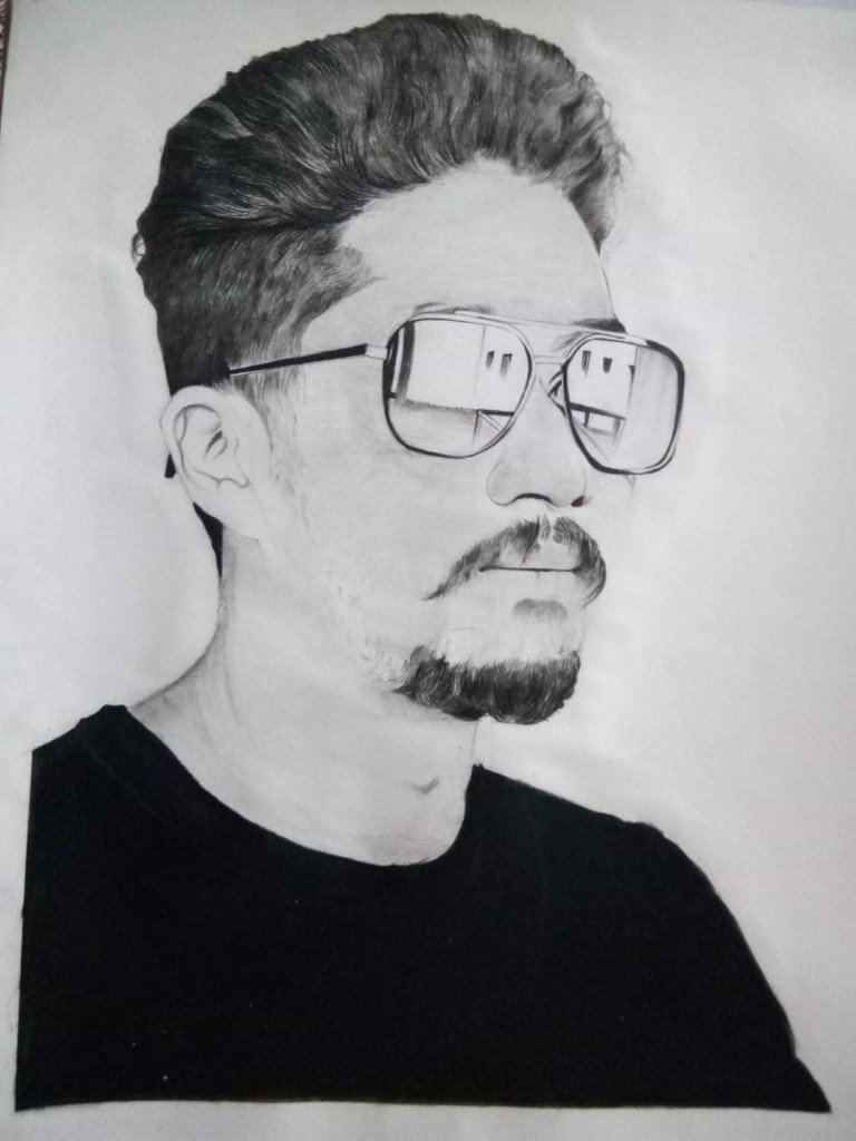 Pencil portrait of a man wearing glasses