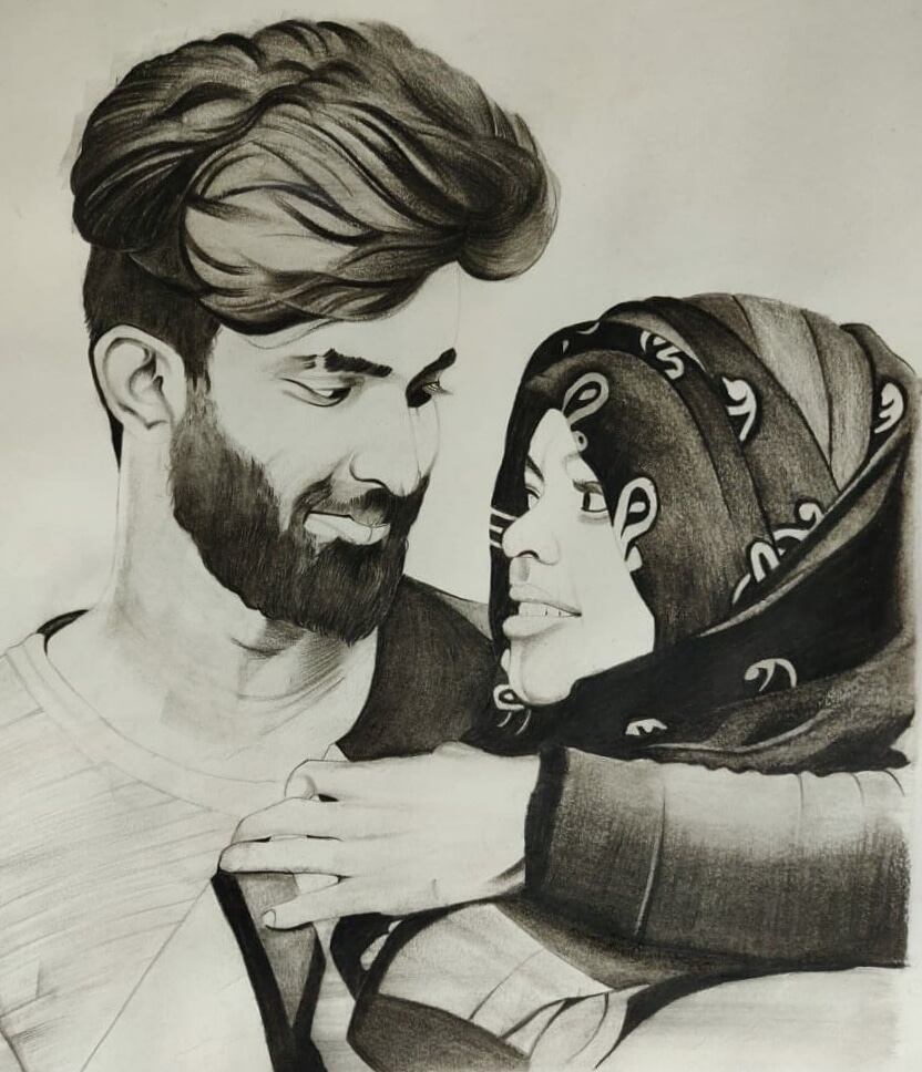 Pencil portrait of a couple