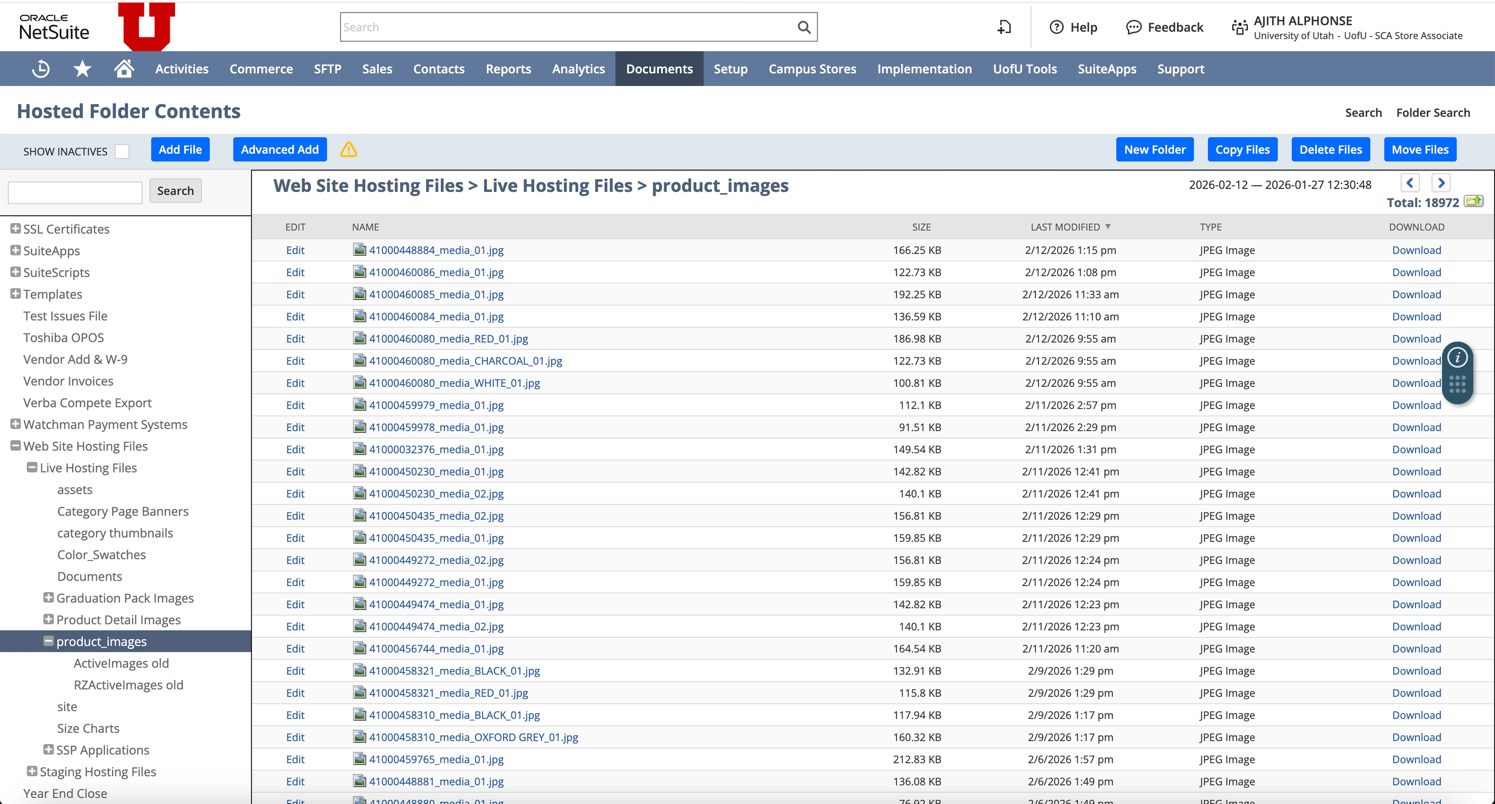 NetSuite File Cabinet — folder list view
